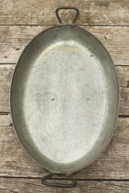 photo of made in France huge heavy copper oval baking dish, saute pan or gratin paella #4