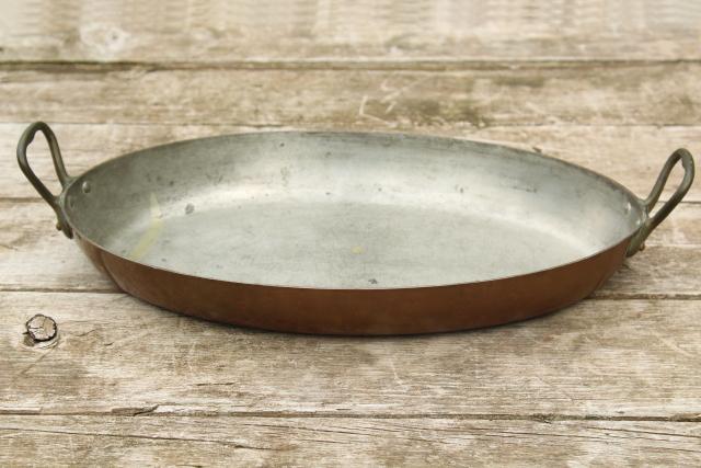 photo of made in France huge heavy copper oval baking dish, saute pan or gratin paella #9