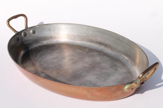 photo of made in France huge heavy copper oval baking dish, saute pan or gratin paella #1