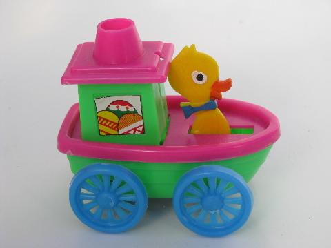 photo of made in Hong Kong hard plastic toy cars, Easter bunny auto and duck #3