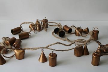 catalog photo of made in India metal bells, long bell strings windchimes boho decor 