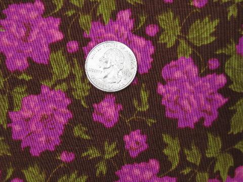 photo of magenta roses on brown, vintage print cotton / rayon fabric, 36'' wide #1