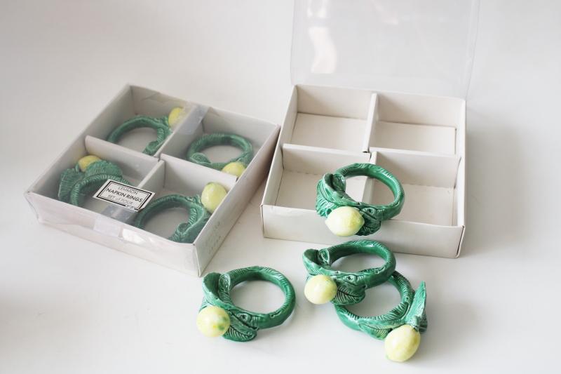 photo of majolica lemons ceramic napkin rings in original boxes FF Japan label Fitz & Floyd #1