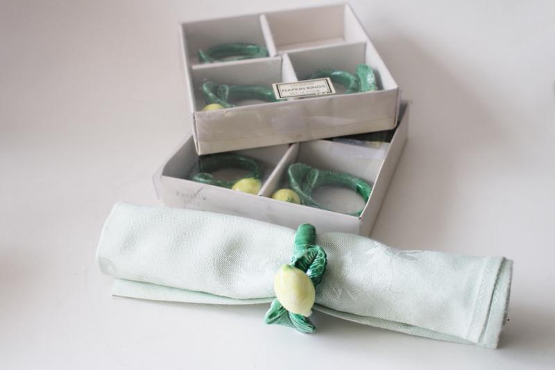 photo of majolica lemons ceramic napkin rings in original boxes FF Japan label Fitz & Floyd #5