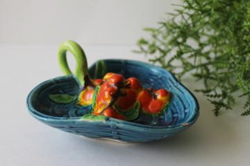 catalog photo of majolica pottery style trinket dish w/ orange bittersweet berries vintage Japan hand painted