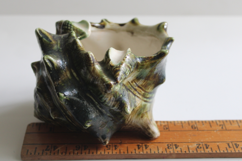 photo of majolica style vintage ceramic seashell, planter pot or deep ashtray, green conch shell  #3