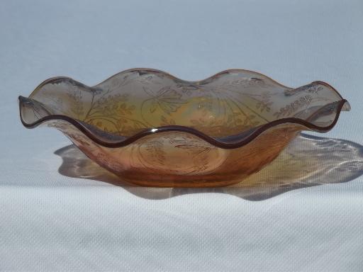 photo of marigold carnival luster glass vintage Floragold large bowl w/ ruffle #1