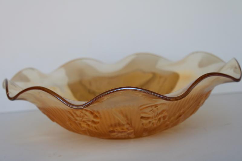 photo of marigold iridescent Jeannette iris and herringbone floragold vintage carnival glass bowl #4