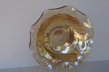 photo of marigold iridescent Jeannette iris and herringbone floragold vintage carnival glass bowl