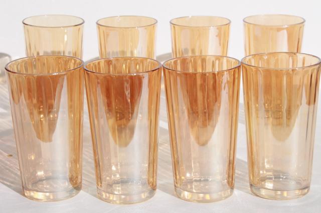 photo of marigold luster iridescent glass tumblers, set of vintage drinking glasses #1