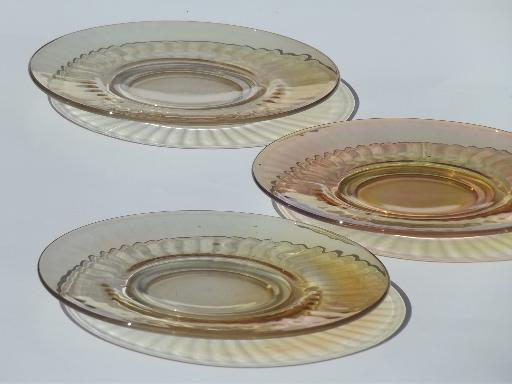 photo of marigold luster vintage carnival glass prismatic rib salad plates lot #1