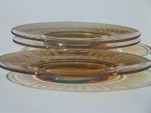 photo of marigold luster vintage carnival glass prismatic rib salad plates lot #3