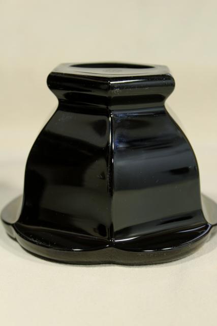 photo of marked Baccarat ebony black crystal jam pot or covered jar, vintage Missouri pattern #2