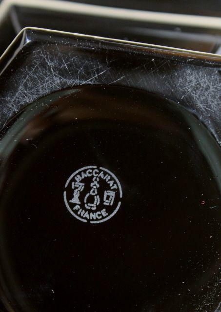 photo of marked Baccarat ebony black crystal jam pot or covered jar, vintage Missouri pattern #3