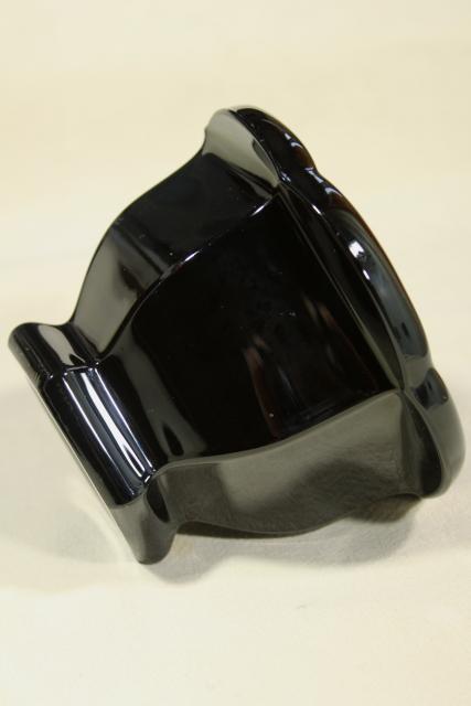 photo of marked Baccarat ebony black crystal jam pot or covered jar, vintage Missouri pattern #8