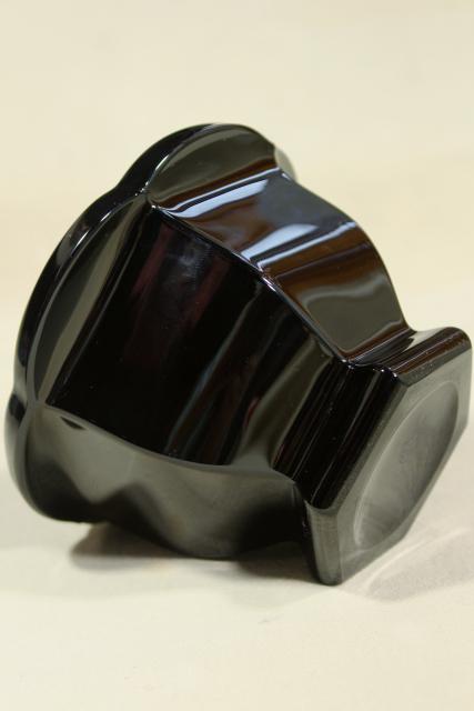 photo of marked Baccarat ebony black crystal jam pot or covered jar, vintage Missouri pattern #11