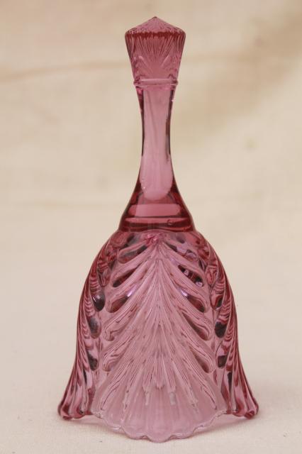 photo of marked Fenton glass bell, vintage dusty rose pink glass table service bell  #1