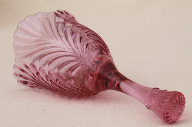 photo of marked Fenton glass bell, vintage dusty rose pink glass table service bell  #4