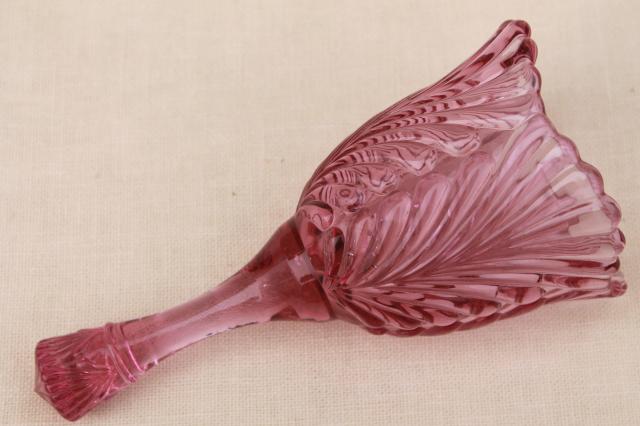 photo of marked Fenton glass bell, vintage dusty rose pink glass table service bell  #6