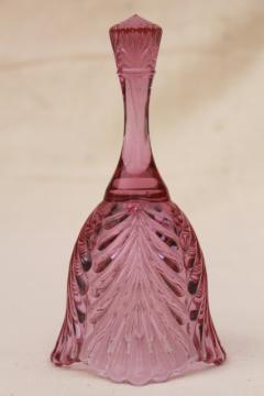 catalog photo of marked Fenton glass bell, vintage dusty rose pink glass table service bell 