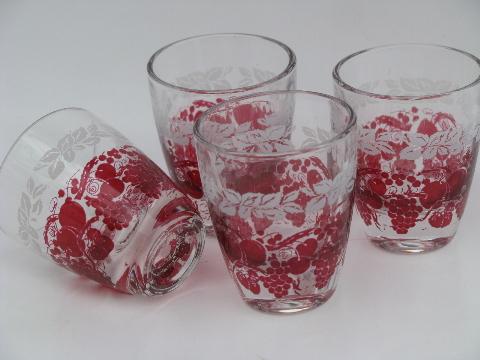 photo of marked France vintage decanter and shot glass set, ruby cranberry fruit #4