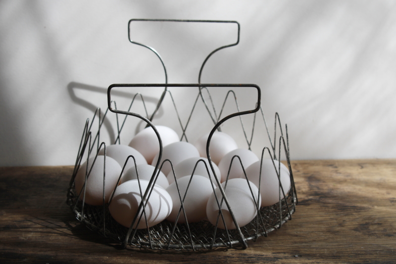 photo of marked France vintage foldable wire basket, farmhouse kitchen decor w/ lovely patina #1