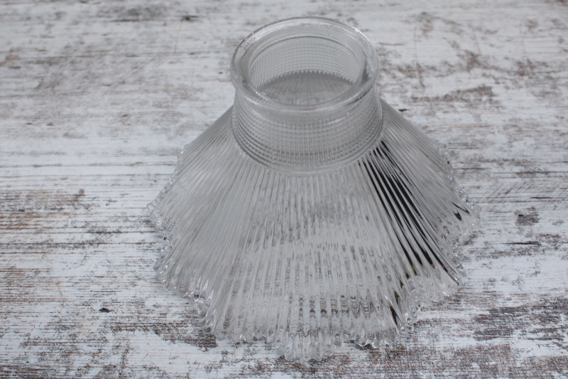 photo of marked Holophane vintage prismatic ribbed clear glass shade for lamp or industrial light #3