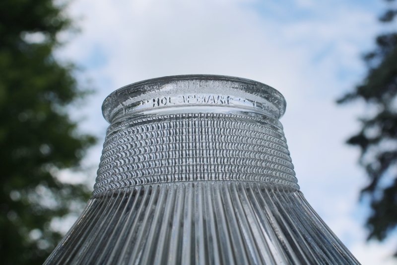 photo of marked Holophane vintage prismatic ribbed clear glass shade for lamp or industrial light #5