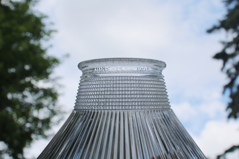 photo of marked Holophane vintage prismatic ribbed clear glass shade for lamp or industrial light #6