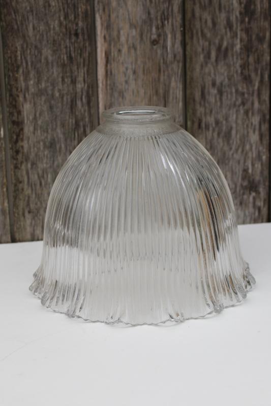 photo of marked Holophane vintage prismatic ribbed clear glass shade for lamp or industrial light #1