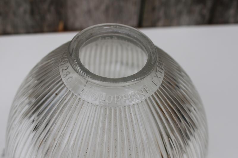 photo of marked Holophane vintage prismatic ribbed clear glass shade for lamp or industrial light #2