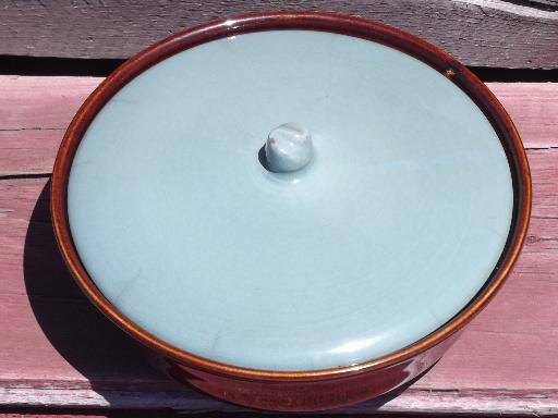 photo of marked Red Wing casserole dish, vintage Village Green pottery bowl and lid #2