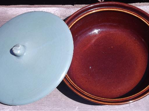 photo of marked Red Wing casserole dish, vintage Village Green pottery bowl and lid #3