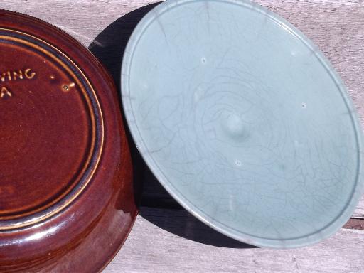 photo of marked Red Wing casserole dish, vintage Village Green pottery bowl and lid #4