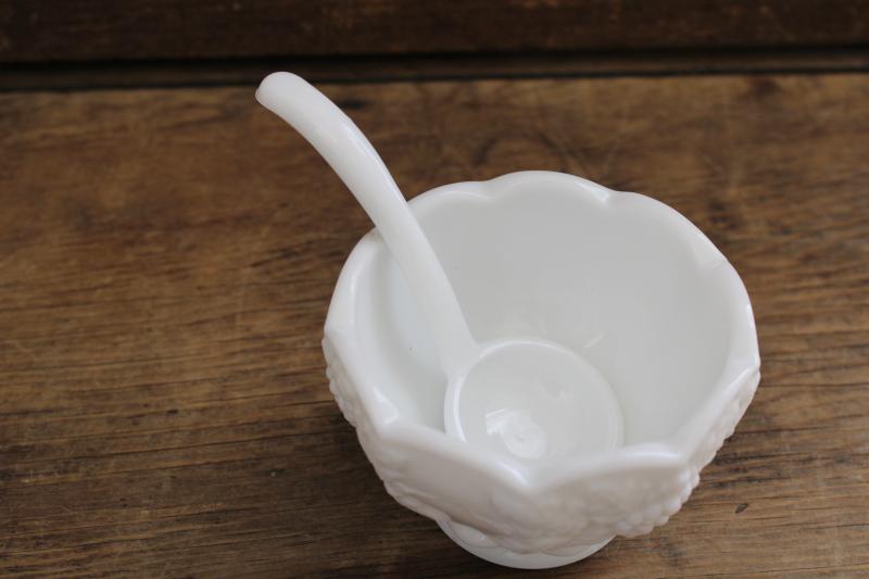 photo of marked Westmoreland milk glass mayo spoon or sauce ladle w/ paneled grape dish #3