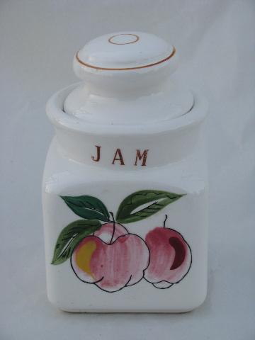 photo of marmalade and jam, pair vintage hand painted Japan preserves pots #2