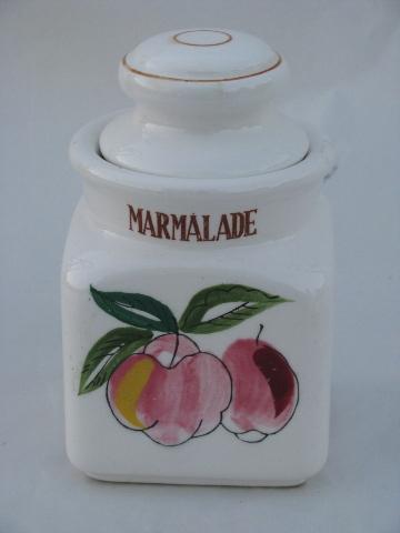 photo of marmalade and jam, pair vintage hand painted Japan preserves pots #3