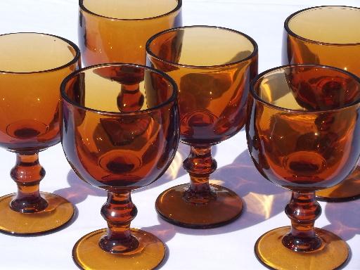 photo of massive amber glass water goblets, vintage Imperial Hoffman House glasses #1