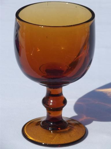 photo of massive amber glass water goblets, vintage Imperial Hoffman House glasses #2