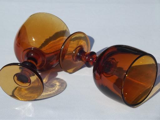 photo of massive amber glass water goblets, vintage Imperial Hoffman House glasses #3