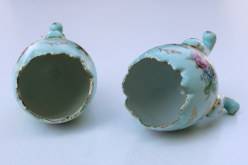 photo of matching pair vintage Napco Japan cracked egg shape vases, Easter decor pale blue eggs #2