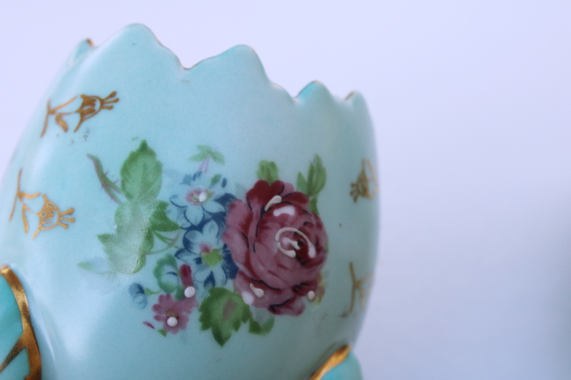 photo of matching pair vintage Napco Japan cracked egg shape vases, Easter decor pale blue eggs #5