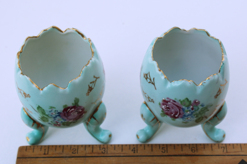 photo of matching pair vintage Napco Japan cracked egg shape vases, Easter decor pale blue eggs #6