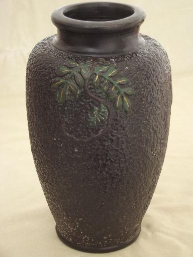 photo of matte black vase with bird on branch, vintage Made in Japan #2