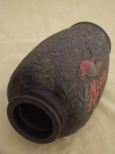 photo of matte black vase with bird on branch, vintage Made in Japan #3