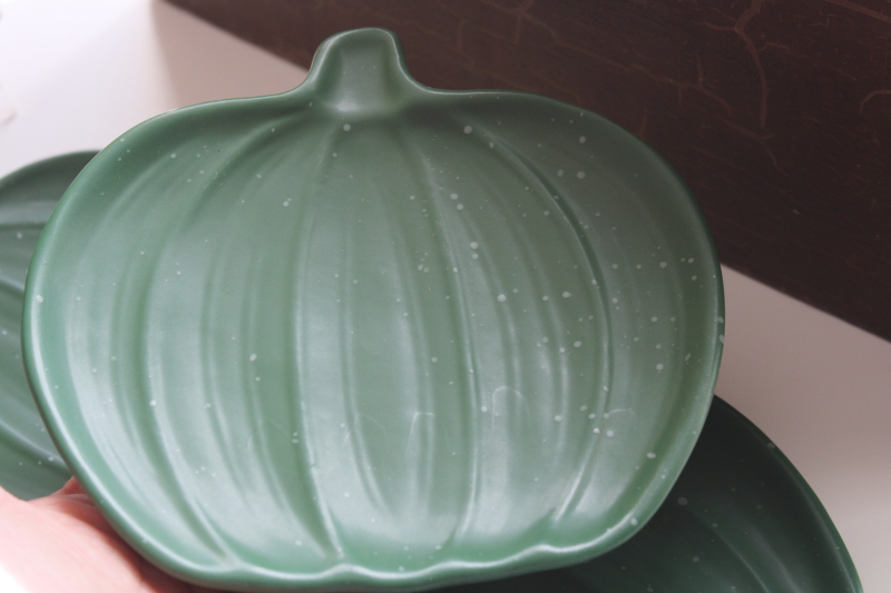 photo of matte green pumpkins, modern ceramic appetizer plates for fall harvest Halloween, made for Target  #2