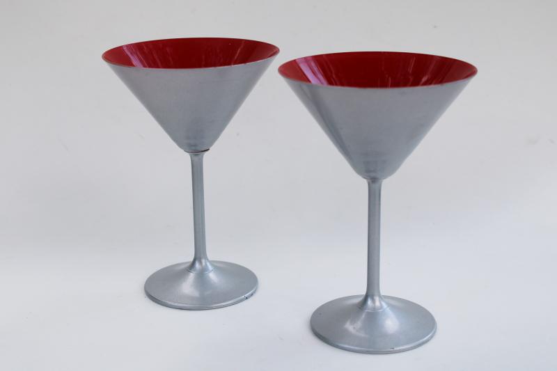photo of matte silver / red martini cocktail glasses, Stolzle Lausitz Germany #1