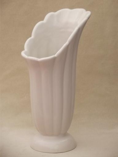 photo of matte white pottery vase, vintage Abingdon pottery art deco lily vase #3