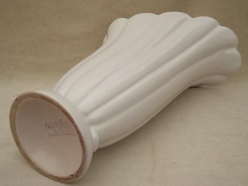 photo of matte white pottery vase, vintage Abingdon pottery art deco lily vase #6