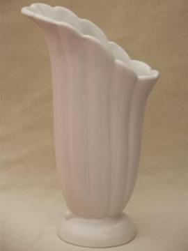 catalog photo of matte white pottery vase, vintage Abingdon pottery art deco lily vase